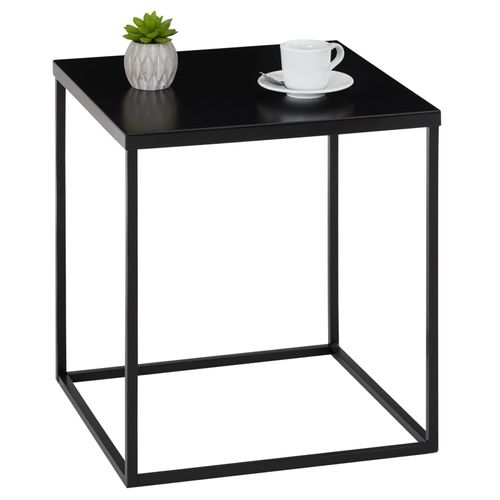 Table D'appoint Hilar Table Basse De Salon Table À Café Bout De Canapé Design Retro Vintage Industriel, Plateau Carré En Métal Noir
