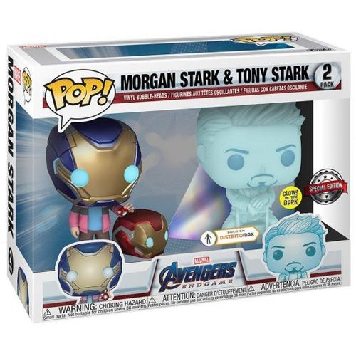 Figurine Funko Pop - Avengers : Endgame [Marvel] - Hologramme Tony Stark Et Morgan Avec Casque - Glow In The Dark (54327)