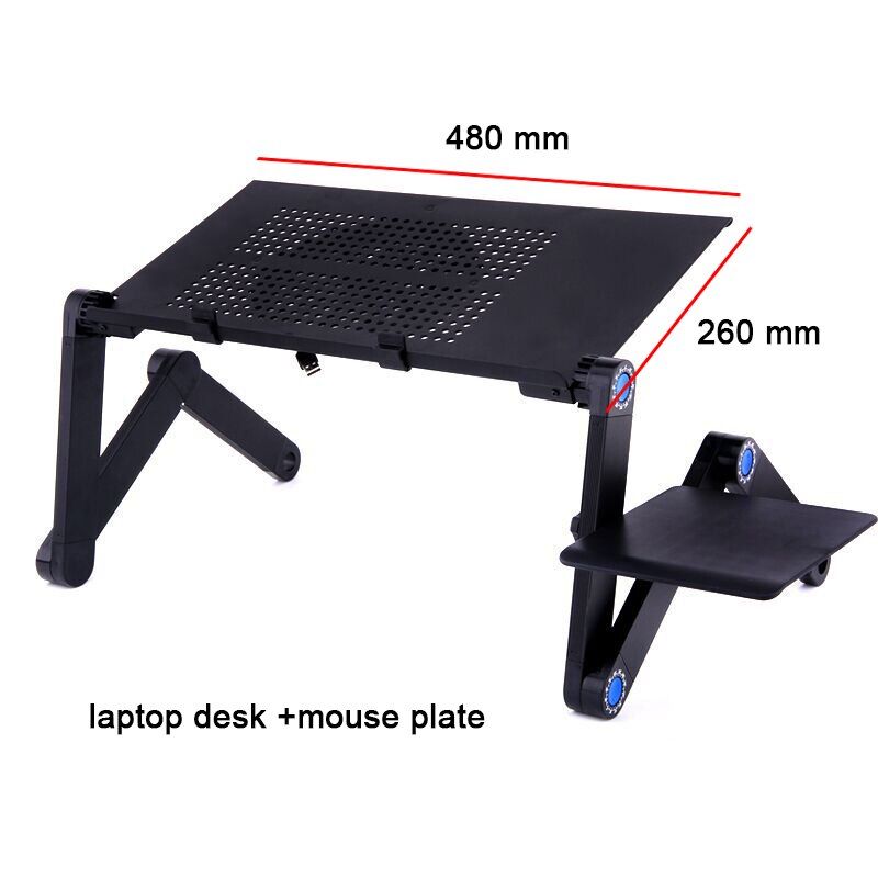 Style 3 48cm noir Plateau de bureau Portable ergonomique en aluminium réglable pour lit, support de Table PC pour ordinateur Portable avec tapis de souris