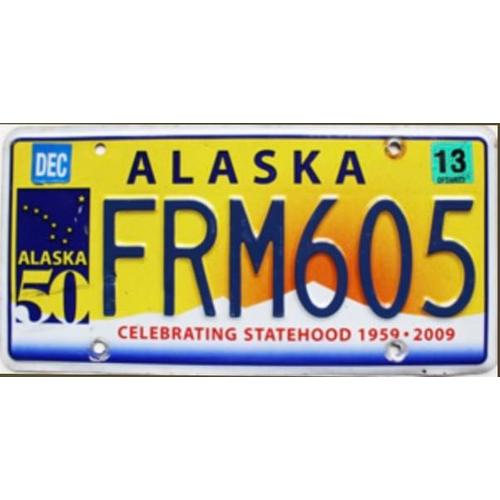 Plaque Immatriculation Americaine Authentique USA Alaska FRM605