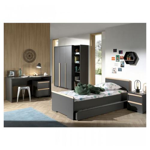 Vipack London Anthracite Lit + Chevet + Armoire + Bureau + Caisson + Bibliothque + Lit Gigogne