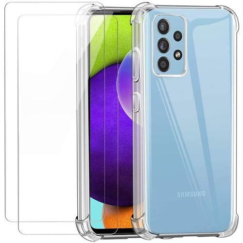 Coque Samsung A52, Souple Transparent Tpu Silicone Anti-Chute Housse Etui Deux Verre Trempe Film Protection Ecran Samsung Galaxy A52 4g/5g (6,5 Pouces)