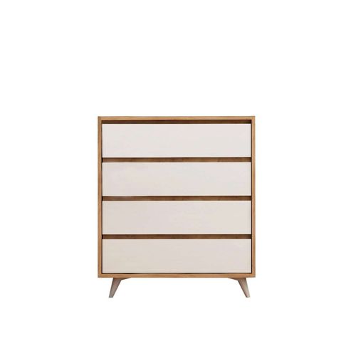 Commode 4 Tiroirs Éthera En Bois - Beige Et Blanc