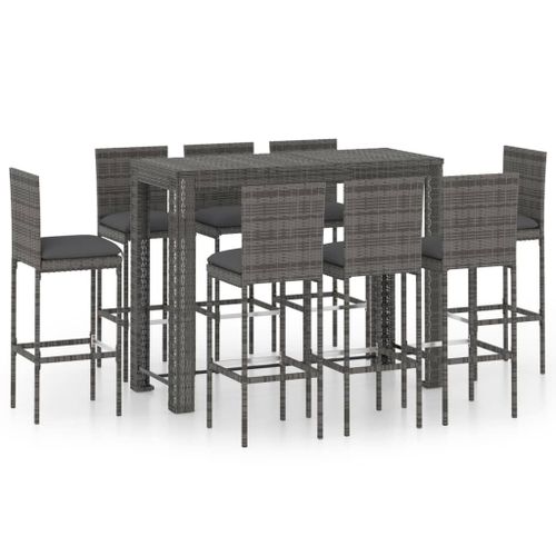 Vidaxl Ensemble De Bar D'extérieur 9 Pcs Coussins Anthracite Rotin