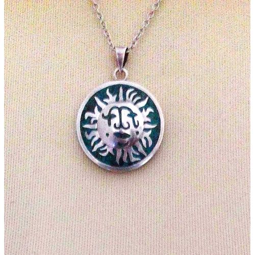 Médaillon / Pendentif En Argent Et Turquoise Bleue / Verte Du Mexique - Aztèque / Inca