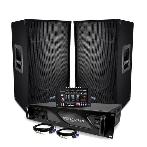 Pack Sonorisation - AUDIO CLUB 1510 - Enceintes DJ à 3 voies 15"/38cm - 1400W + Amplificateur 1000W - Table de mixage IBIZA USB