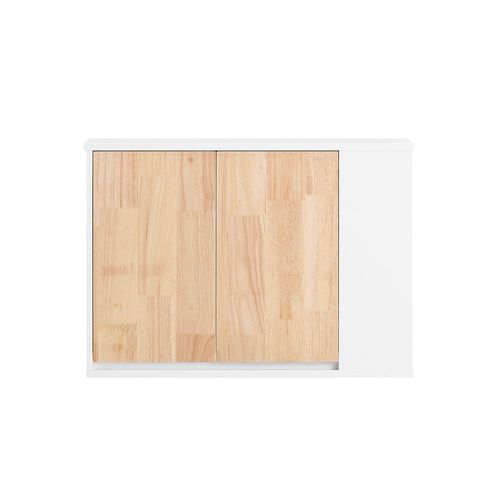 Sobuy Armoire Murale, Placard De Rangement, Meuble De Rangement Suspendu Salle De Bain, Meuble Haut Avec 2 Portes, Étagère Latérale Et Ouverte, 68x20x48 Cm, Couleur Blanc Et Bois, Bzr144-Wn