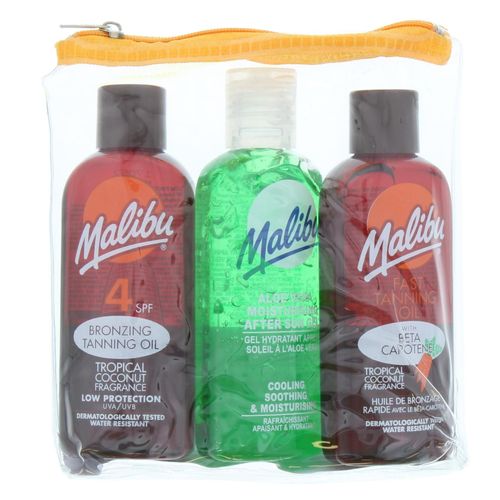 Malibu Lot De 3: Spf 4 Huile Bronzante, Bronzage Rapide, Hydratant Après Soleil 