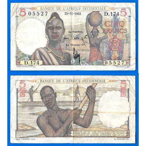 Banque De L Afrique Occidentale 5 Francs 1953 Billet Francs Colonies Francaises