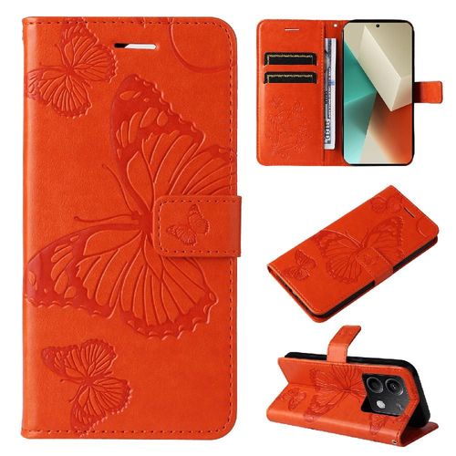 Étui Pour Xiaomi Redmi Note 13 5g Couverture Antichoc Flip Kickband Couverture Magnétique Cuir Pu Avec Support De Fente Pour Carte - Couleur Orange