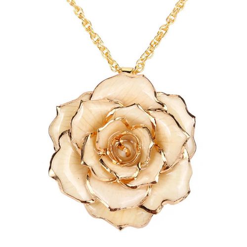 Collier Plaqué Or 24k Avec Pendentif Fleur Rose, Chaîne De Bijoux, Cadeau Pour Femmes