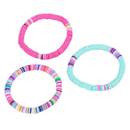 Bijoux Indiens Pendientes 3 Pièces/Ensemble Bracelet Coloré Plage D'été Charmant Bracelet Élastique 6cm (Bleu + Couleur + Rose) Boucles D'oreilles