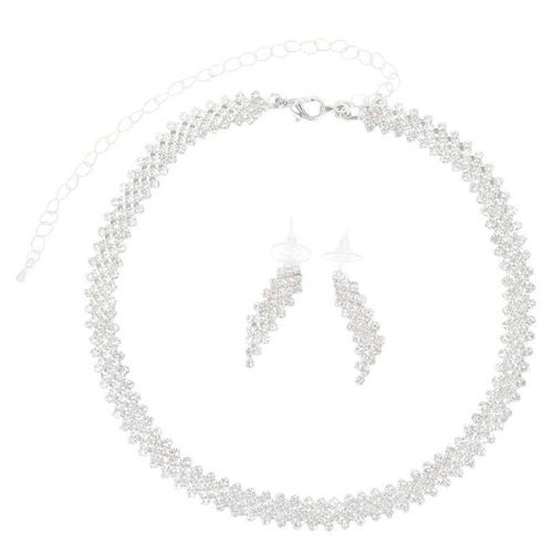 Bijoux De Cheville Pour Femmes, Ensemble De Boucles D'oreilles, Collier Argenté, Bracelet En Strass, Boucles Pendantes Pour Filles