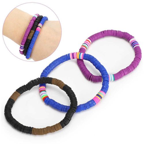 Bijoux Indiens Boucles D'oreilles Pour Femmes 3 Pièces/Ensemble Coloré Bracelet Plage Charmant Bracelet Élastique 6cm (Noir + Violet + Royalblue)