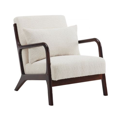 Fauteuil Bouclette Style Scandinave En Bois "Clinton" - Blanc