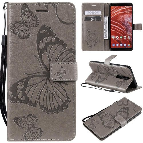 Flip Étui Pour Nokia 3.1 Plus Cuir Pu Couverture Antichoc Avec Support De Fente Pour Carte Couverture Magnétique Flip Kickband - Gris Clair