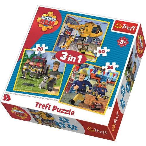 3 In 1 - Fireman Sam In Action - Puzzle 20, 36 Et 50 Pièces