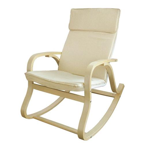 Sobuy® Fst15-W Rocking Chair, Fauteuil À Bascule, Fauteuil Berçant, Fauteuil Relax, Bouleau Flexible -Beige