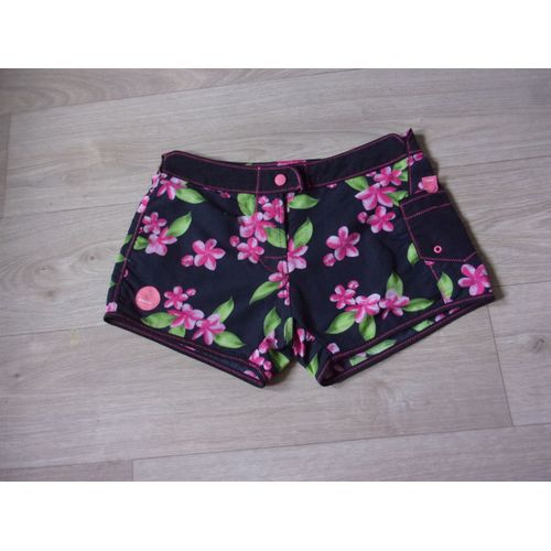 Short Noir Décos Fleurs Roses Feuilles Vertes Decathlon