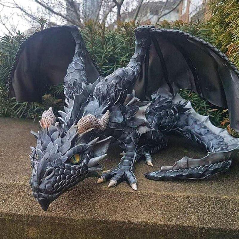 Grande sculpture de dragon accroupi pour jardin extrieur, s...