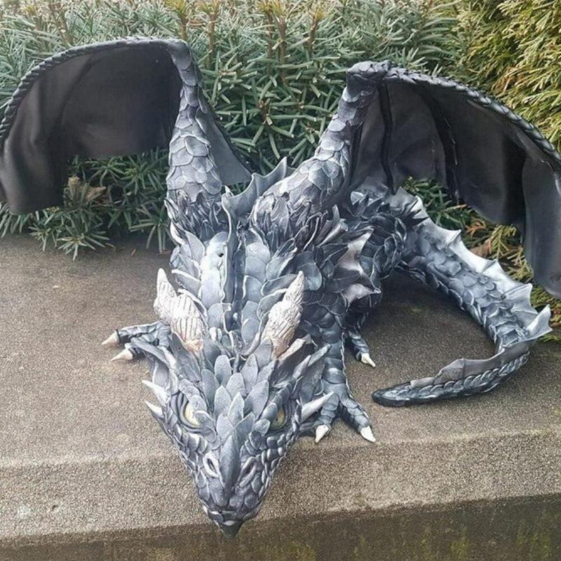 Grande sculpture de dragon accroupi pour jardin extrieur, s... - 4