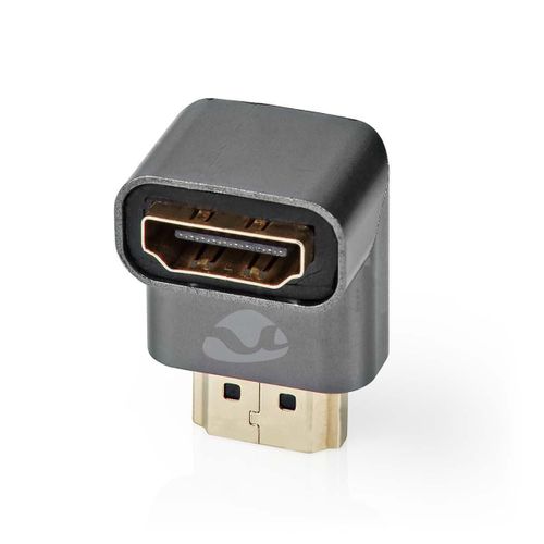 Nedis Adaptateur HDMI HDMI Mâle / HDMI? Connecteur HDMI Femelle / Sortie HDMI ? Plaqué or Coudé à 90° Aluminium Gris bronze 1 pc Sachet avec Fenetre
