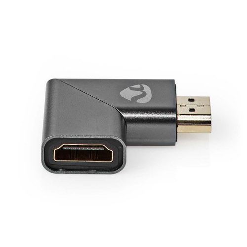 Nedis Adaptateur HDMI HDMI Mâle / HDMI? Connecteur HDMI Femelle / Sortie HDMI ? Plaqué or Coudé à gauche Aluminium Gris bronze 1 pc Sachet avec Fenetre