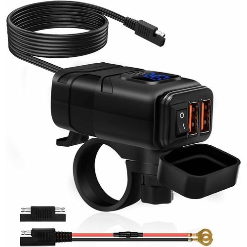 Chargeur Usb De Moto Etanche, Prise De Chargeur De Voiture Double Usb/Qc3.0, Prise Usb Moto Etanche Charge Rapide Avec Interrupteur Et Voltmetre Led(Lumiere Bleue) Goodnice