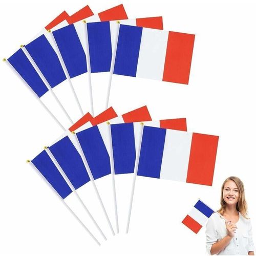 Lot De 100 Petits Drapeaux Francais Avec Baguette En Plastique, Mini Drapeau Francais De La France, Drapeau National Francais Pour Celebrer La Coupe Du Monde 14 X 21 Cm Goodnice
