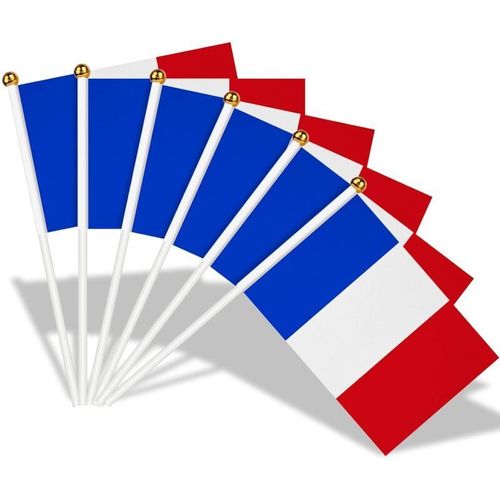 20 Pieces Mini Drapeaux De France Avec Mat Solide Blanc De 30 Cm Pour Jeux Olympiques 2024, Uefa, Uefa Euro, Coupe Du Monde, Decoration De Fete Nationale - 14 X 21 Cm Goodnice