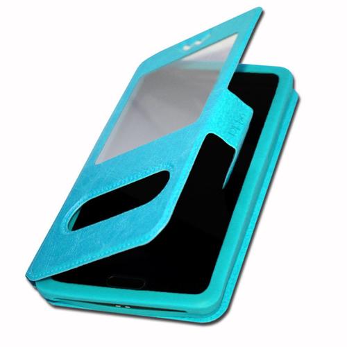 Etui Housse Folio Pour Xiaomi Mi 11 Lite 5g Extra Slim X2 Fenêtres En Éco Cuir De Qualité Avec Fermeture Magnétique Et Surpiqûres Apparentes - Bleu Turquoise