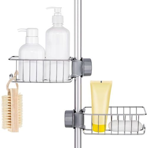 Lot de 2 Etagere Douche Sans Percage Inox, Etagere Salle de Bain Telescopique Inoxydable, Tablette Support Douche, Porte Savon Barre Douche, Serviteur Douche pour Shampooing goodnice
