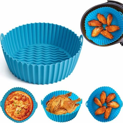 20cm Pot En Silicone Pour Friteuse A Air,Accessoire Air Fryer,Panier Friteuse En Silicone,Air Fryer Silicone Pot Panier,Reutilisable Panier En Silicone,Pour Airfryer,Micro-Ondes,Le Moule A Gateau,Bleu Goodnice