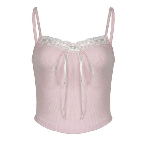 Cibbar-Haut À Bretelles Spaghetti Pour Femme,Joli N?ud Bandage,Rose,Doux,Court,Esthétique,T-Shirts Kawaii,Été,Y-Y2k