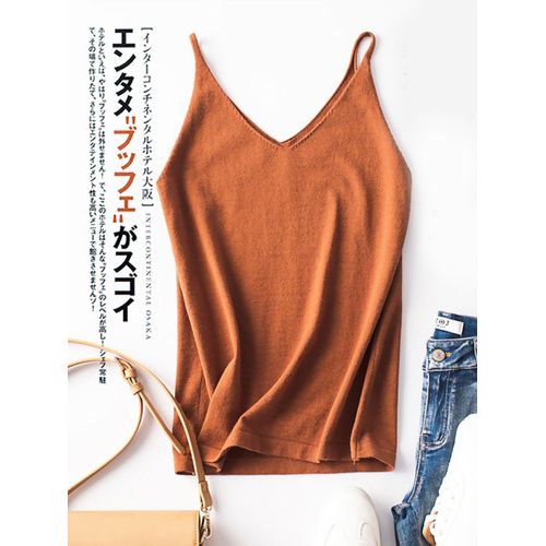 Garemay-Camisole À Bretelles Spaghetti Pour Femme,Col En V,Haut À Licou,Basique,Décontracté,Fibre Tricotée,Précieuse,Été,Y