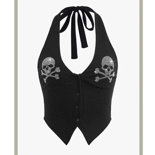 Débardeur Sans Manches Avec Sangle De Cou En Biscuits,Camisole Décontractée,Gilet Vintage,Streetwear Punk,Rock,Esthétique,Gothique,Sexy,Mode Estivale
