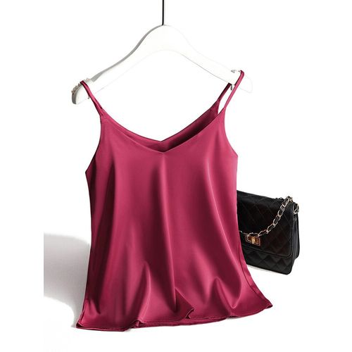 Top À Bretelles Spaghetti Pour Femmes,Col En V,Caraco Blanc De Base Sans Manches,Satin Soie Débardeurs Femmes Été 2024 Camisole