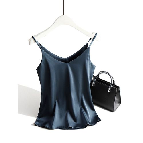 Top À Bretelles Spaghetti Pour Femmes,Col En V,Caraco Blanc De Base Sans Manches,Satin Soie Débardeurs Femmes Été 2024 Camisole