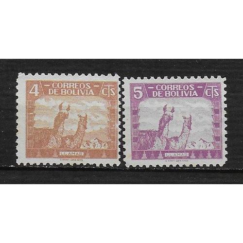 Bolivie 1939 : Lamas - Série De 2 Timbres Oblitérés