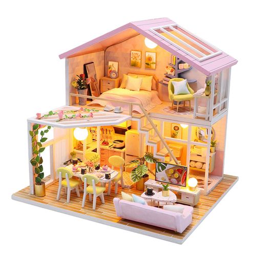 Bricolage Maison De Poupée Meubles Kits Bois Romantique Led Lumière Chalet