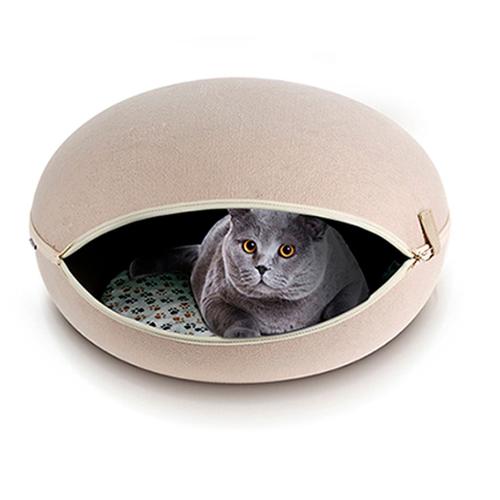 Cuticate Lit Maison Chenil Amovible Forme Oeuf Pour Chiot Chat Beige