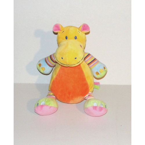 Doudou Hippopotame Jaune Orange Nicotoy Peluche Hippo 28 Cm