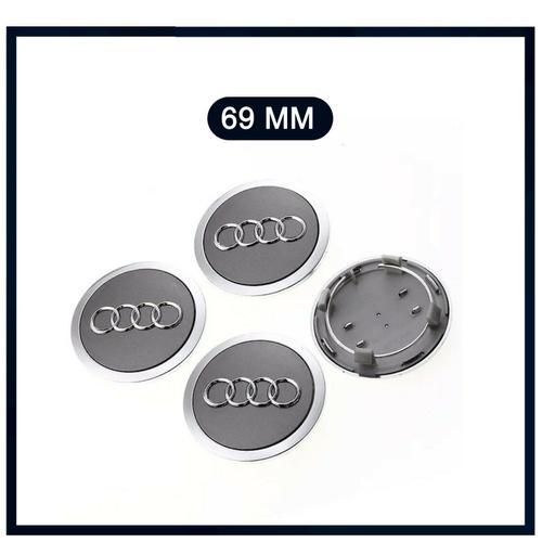 4x Cache Moyeux Centre Roue Dia 69mm Audi Logo Badge Emblème Gris Silver