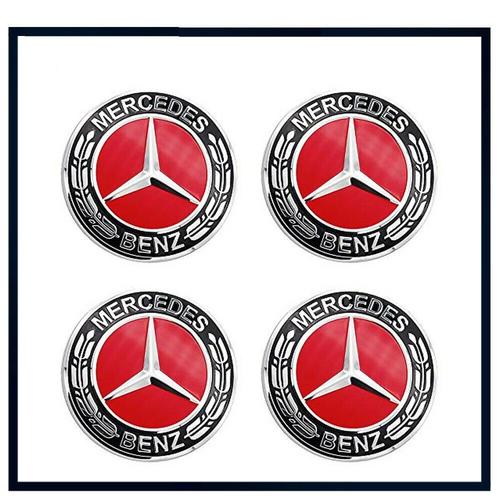 4x Cache Moyeux Centre Roue Dia 75mm Mercedes Logo Badge Emblème Rouge Ramier