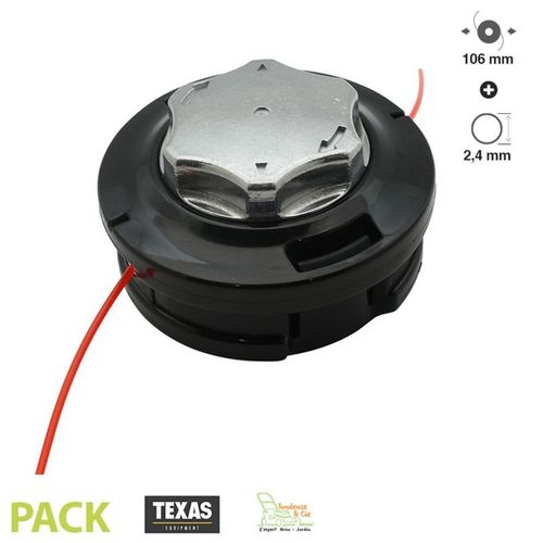 Tête de débroussailleuse PRO base aluminium TEXAS fil 2,4mm diamètre 106mm filtage 10 x 1.25