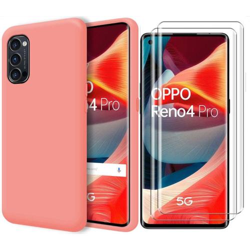 Coque Silicone Tpu Rose + 2 Verres Trempes Pour Oppo Reno 4 Pro 5g Little Boutik® Couleur :