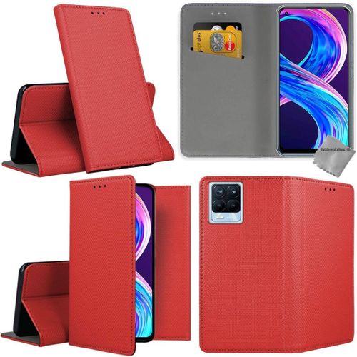 Housse Etui Coque Pochette Portefeuille Pour Realme 8 4g / 8 Pro + Verre Trempe - Rouge Magnet