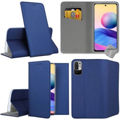 Housse Etui Coque Pochette Portefeuille Pour Xiaomi Redmi Note 10 5g + Film Ecran - Bleu Magnet