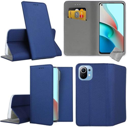 Housse Etui Coque Pochette Portefeuille Pour Xiaomi Mi 11 Lite / Mi 11 Lite 5g + Verre Trempe - Bleu Magnet