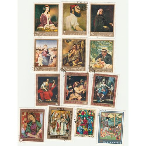 13 Timbres Oblitérés De Hongrie - Tableaux Et Estampes